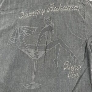 Tommy Bahama Shirt Mens Medium Gray Silk Camp Button Up Cigar Club Embroidered